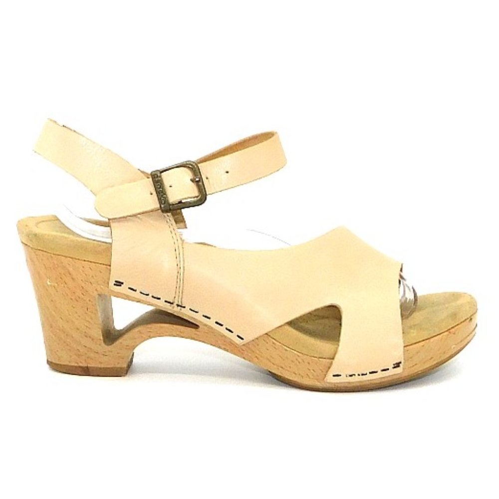 Dansko "Tasha" Beige Leather Block Heel Sandal